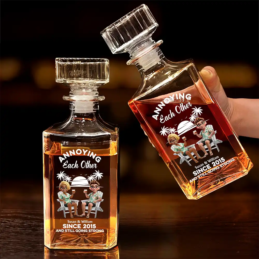 Annoying Each Other - Personalized Square Whiskey Bottle - Image 4