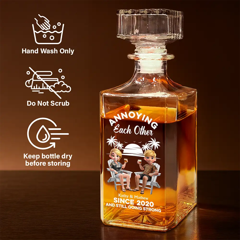 Annoying Each Other - Personalized Square Whiskey Bottle - Image 6