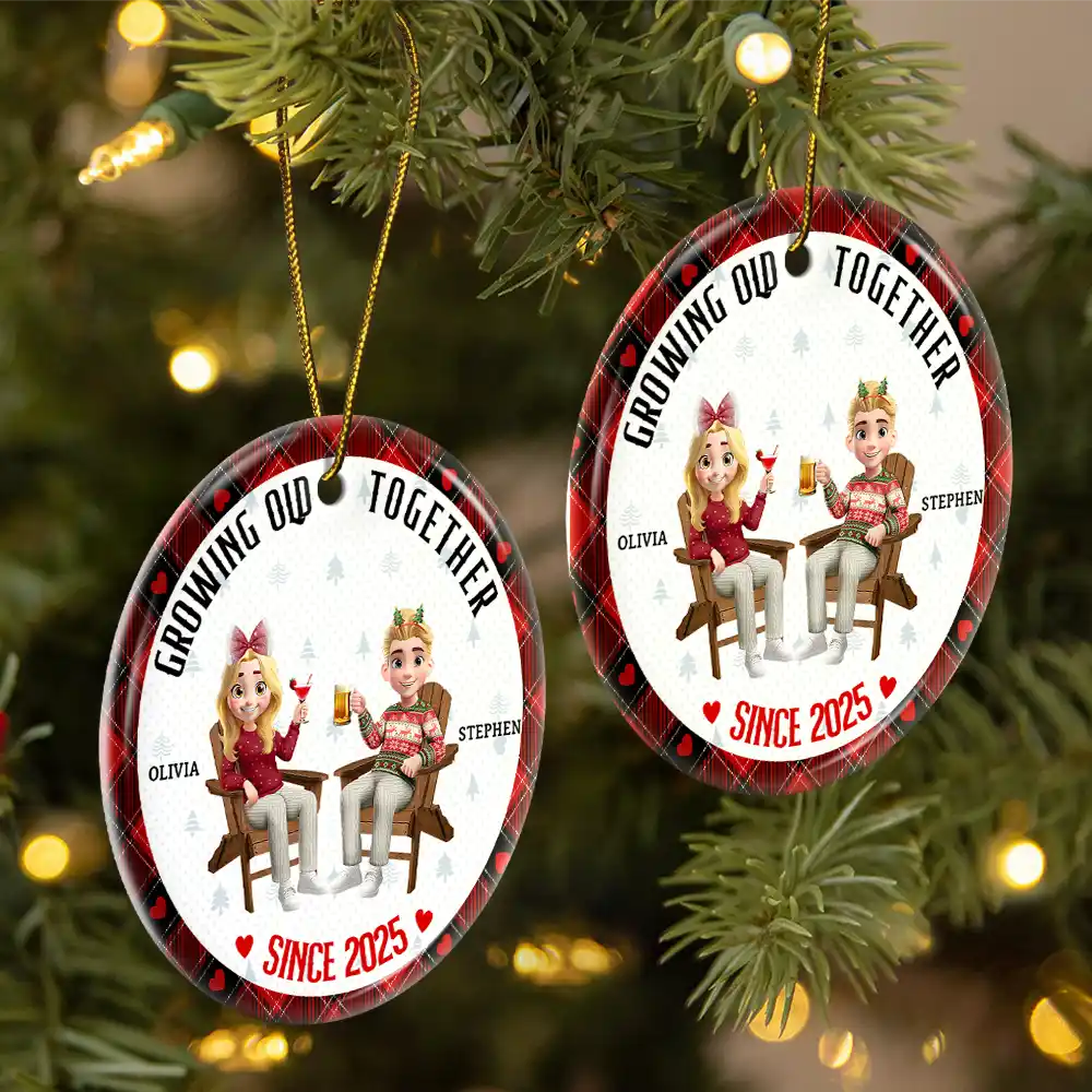 Annoying Each Other Since 3D Effect Couple - Personalized Circle Ceramic Ornament - Image 2