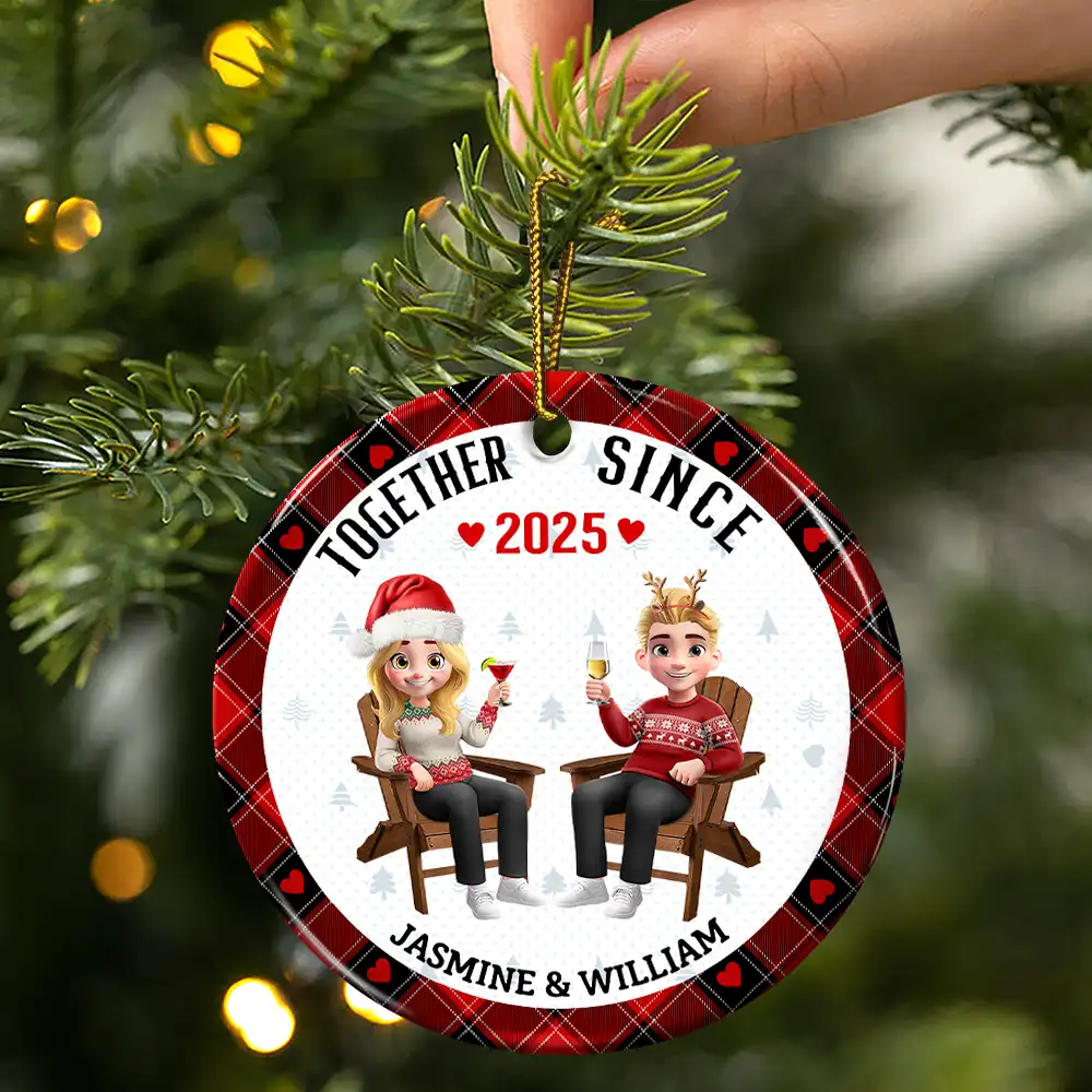 Annoying Each Other Since 3D Effect Couple - Personalized Circle Ceramic Ornament - Image 3