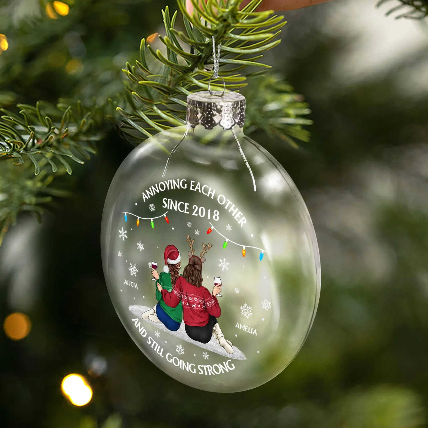 Annoying Each Other Since And Still Going Strong - Christmas Gift For Couple - Personalized Clear Flat Ball Ornament - Image 2