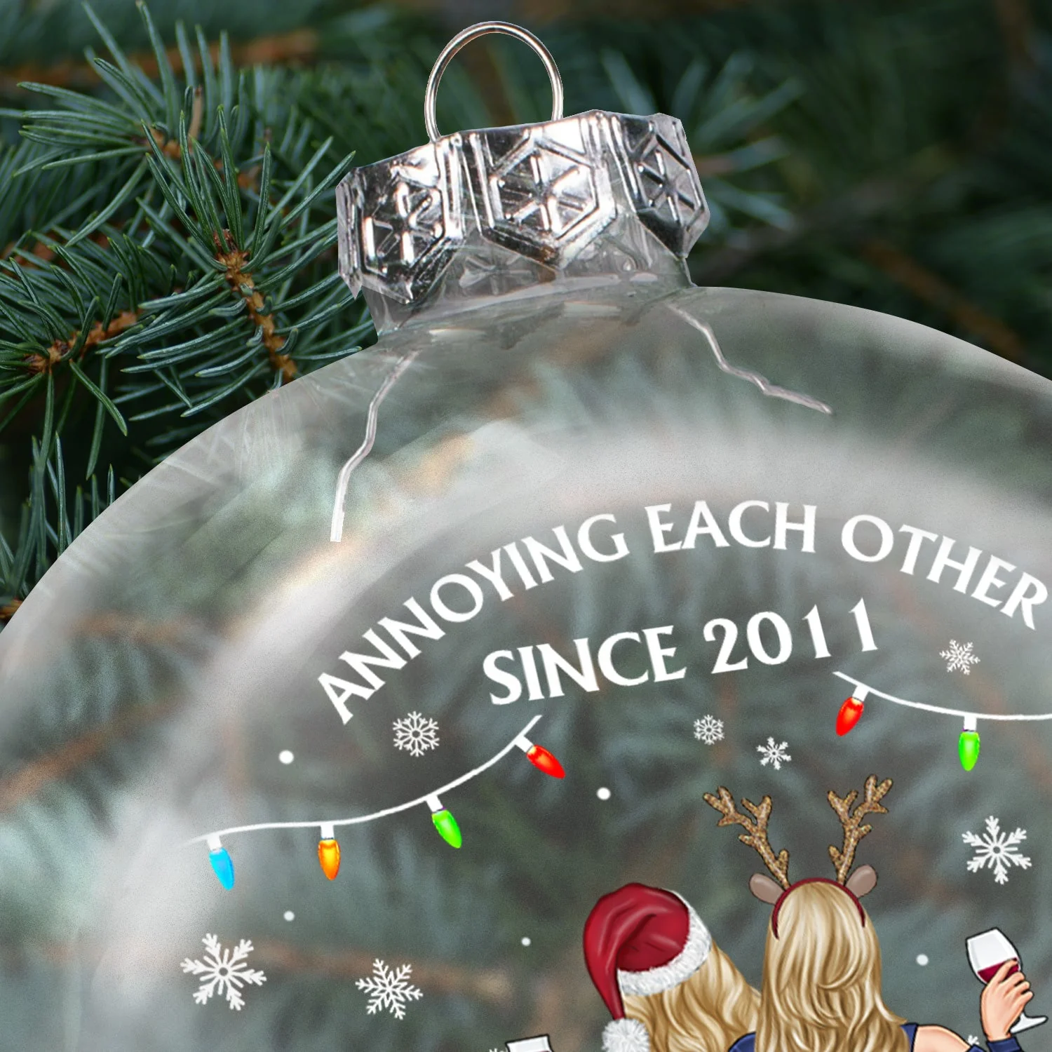 Annoying Each Other Since And Still Going Strong - Christmas Gift For Couple - Personalized Clear Flat Ball Ornament - Image 4