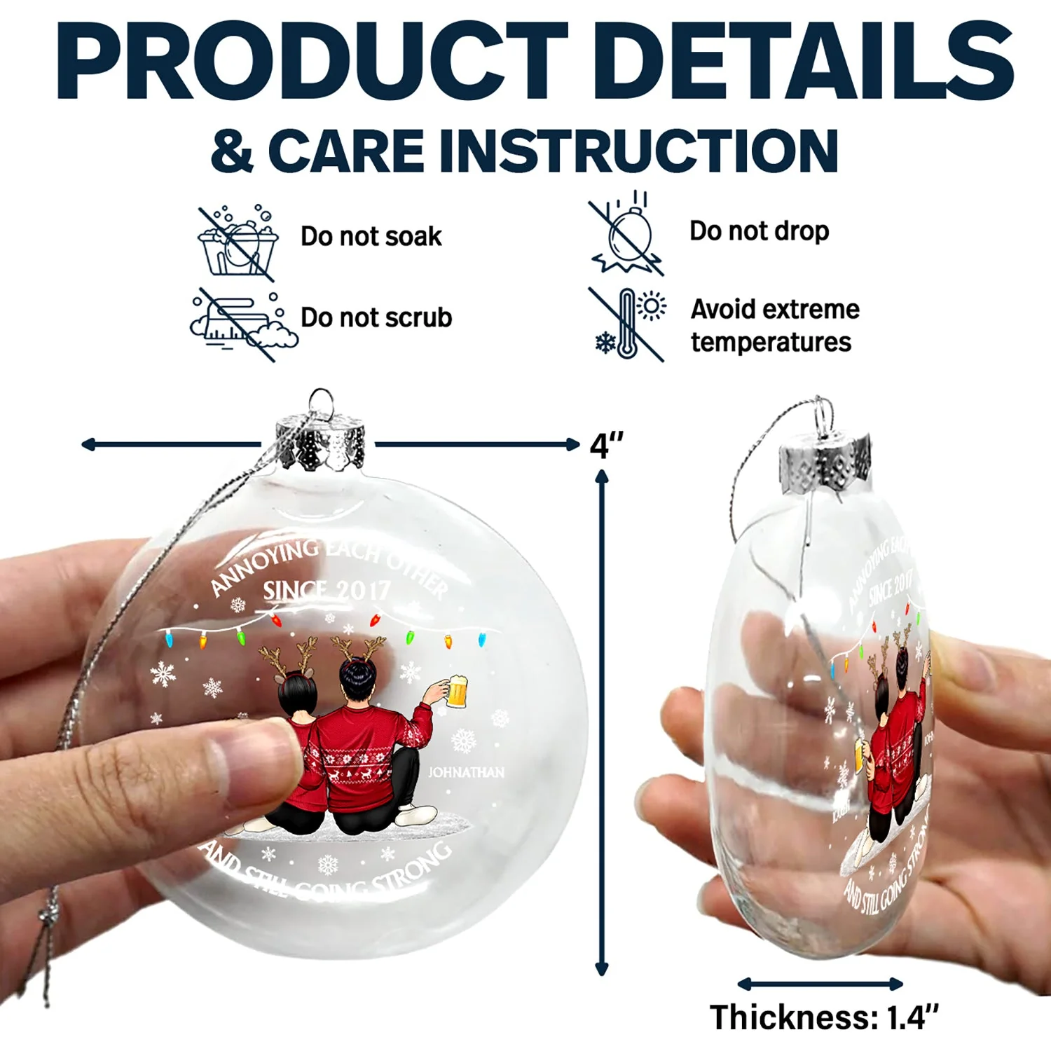 Annoying Each Other Since And Still Going Strong - Christmas Gift For Couple - Personalized Clear Flat Ball Ornament - Image 6
