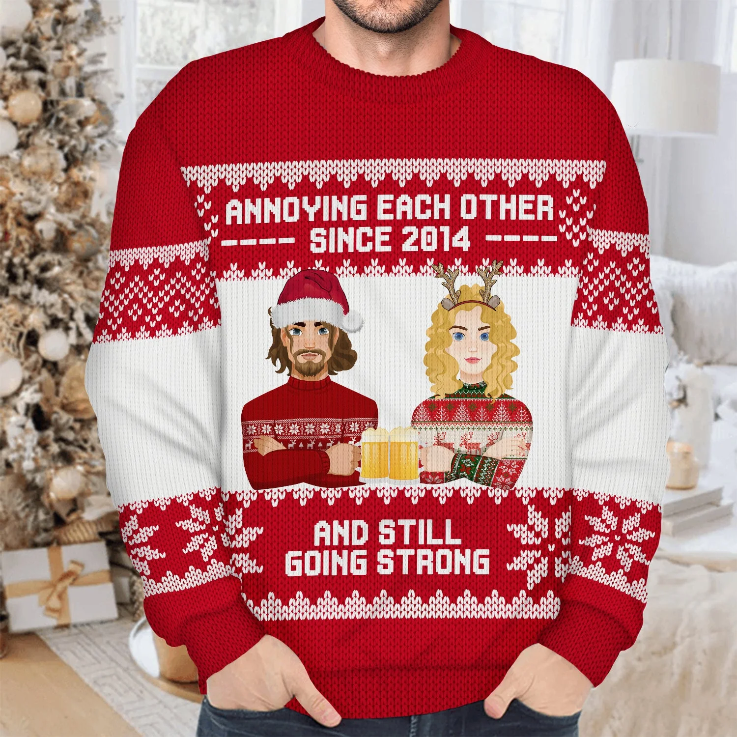 Annoying Each Other Since - Christmas Gift For Couples - Personalized Unisex Ugly Sweater - Image 4