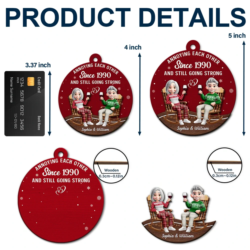 Annoying Each Other Since Loving Couple - Personalized 2-Layered Wooden Ornament - Image 5