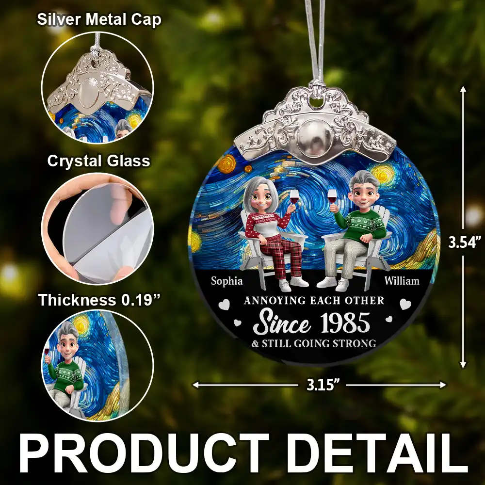 Annoying Each Other Since Loving Couple - Personalized Glass Ornament With Silver Cap - Image 5