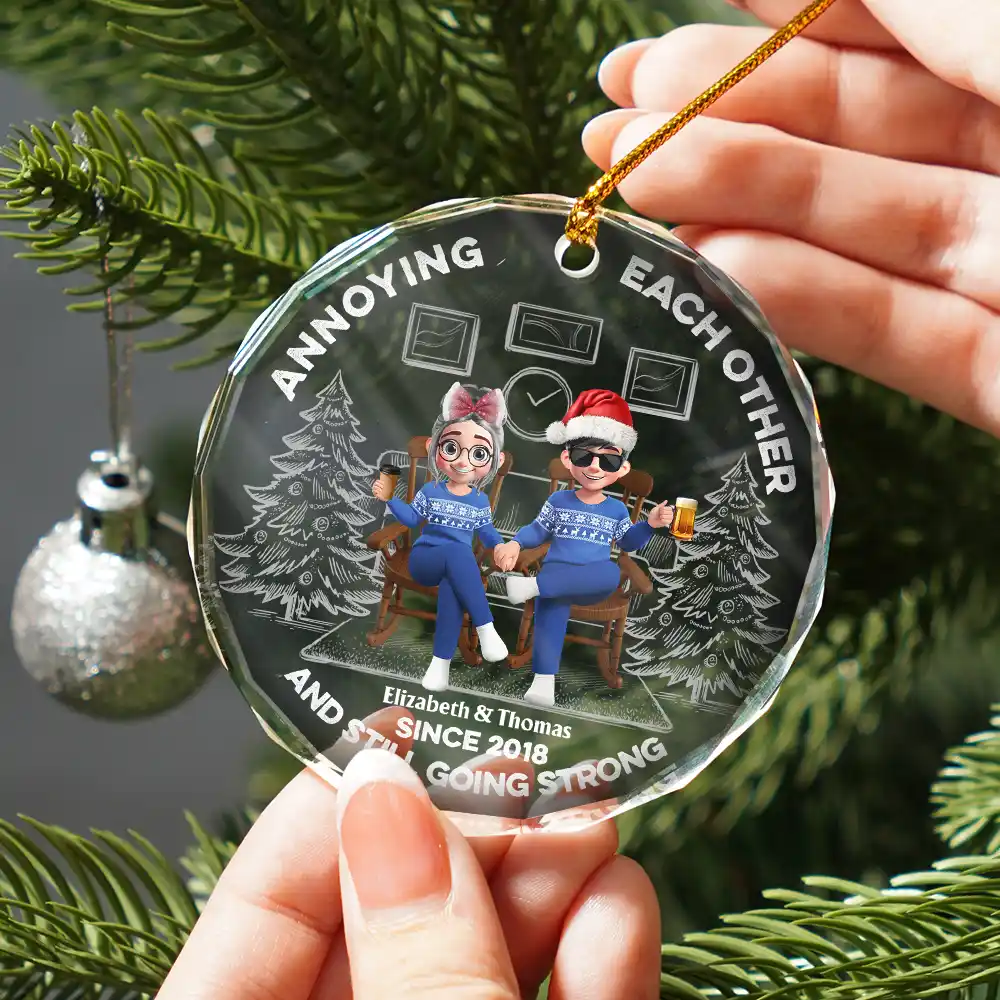 Annoying Each Other Since - Personalized Circle Glass Ornament - Image 2
