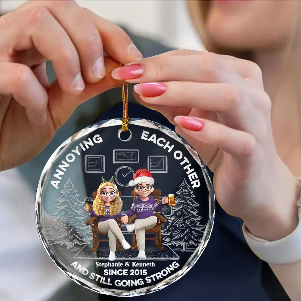Annoying Each Other Since - Personalized Circle Glass Ornament - Image 4