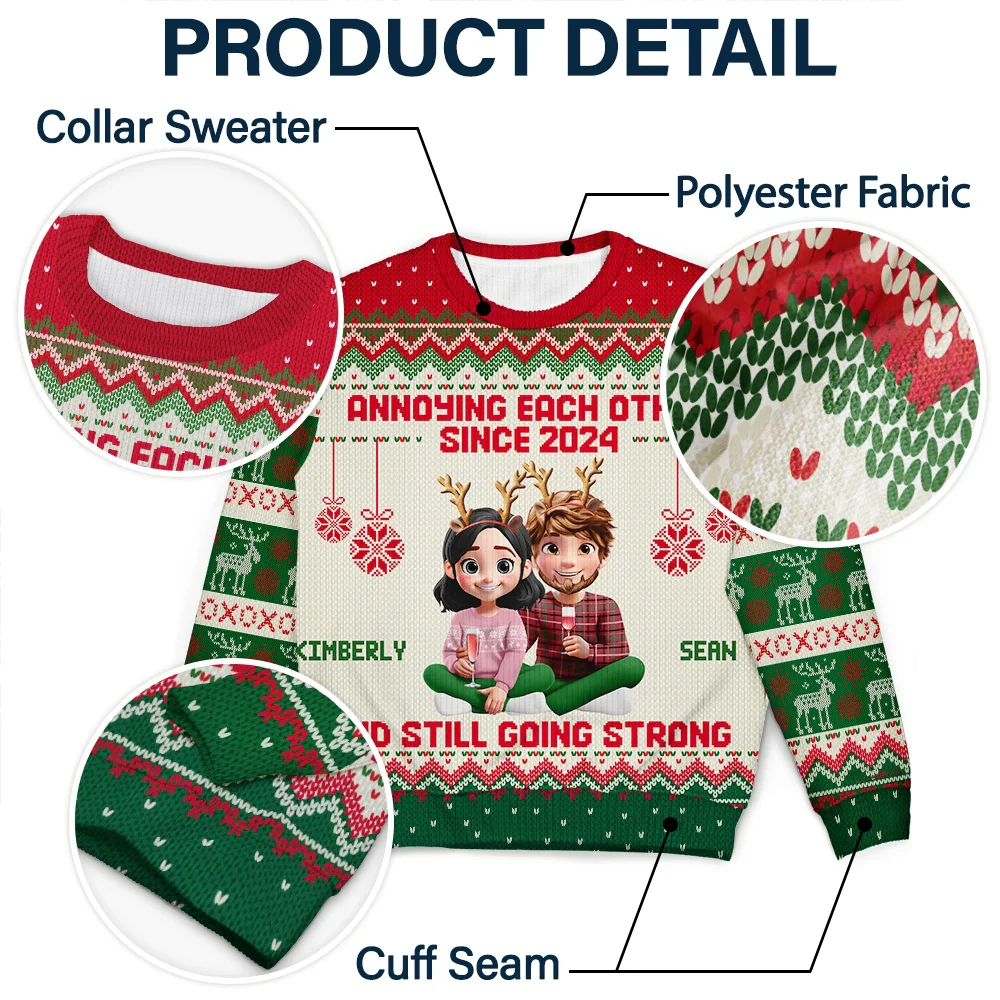Annoying Each Other Since Year 3D Effect Couple - Personalized Unisex Ugly Sweater - Image 6