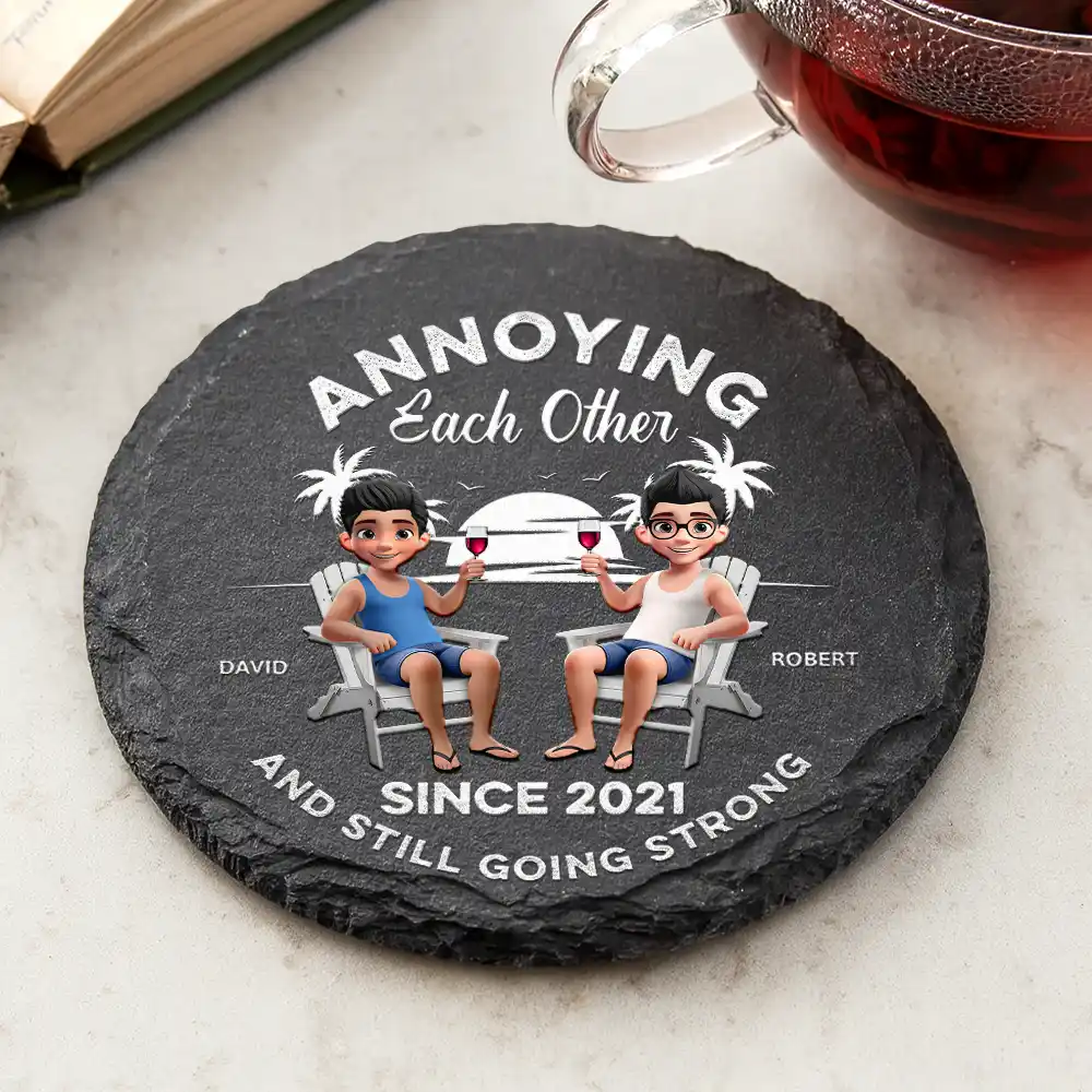 Annoying Since Funny Couple - Personalized Slate Coaster - Image 2