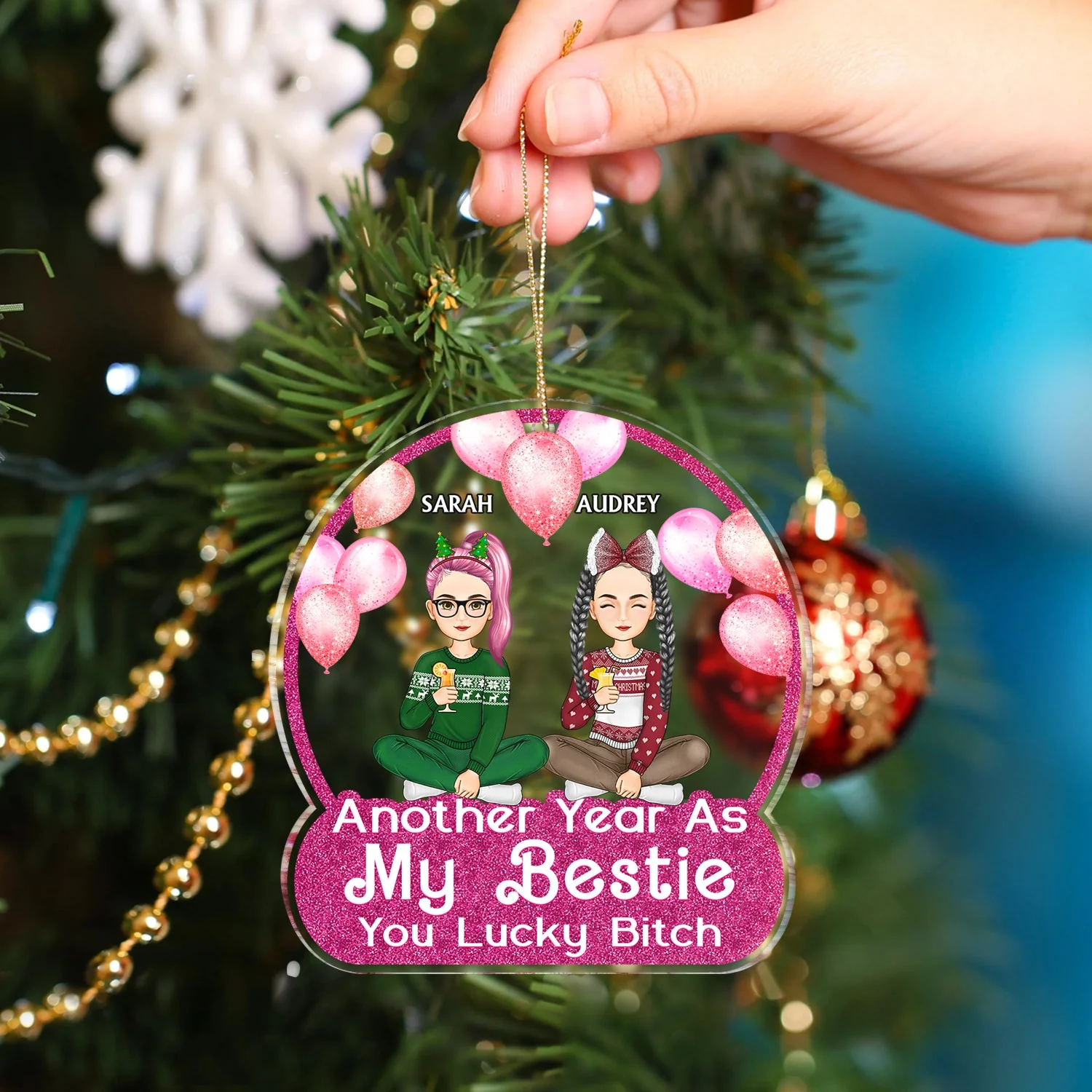 Another Year As My Bestie - Christmas Gifts For Besties, Friends - Personalized Custom Shaped Acrylic Ornament - Image 4