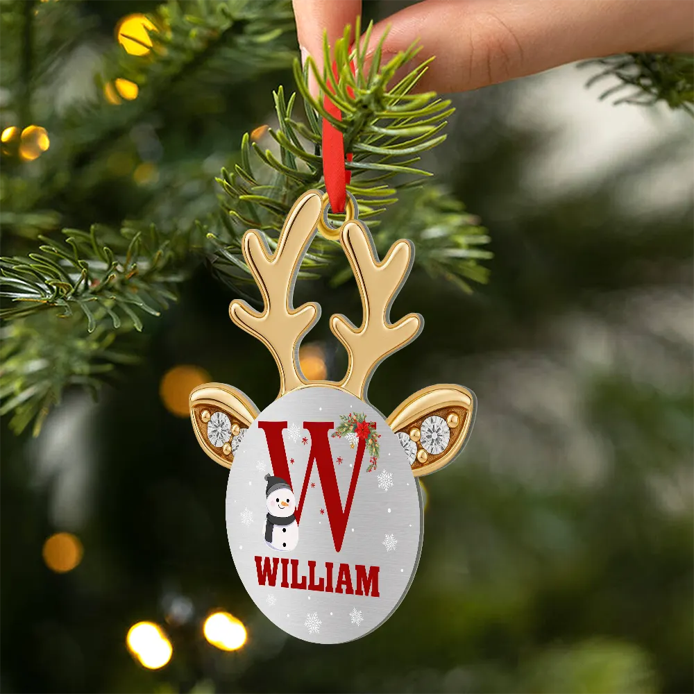 Antler Christmas - Personalized Metal Ornament - Image 2