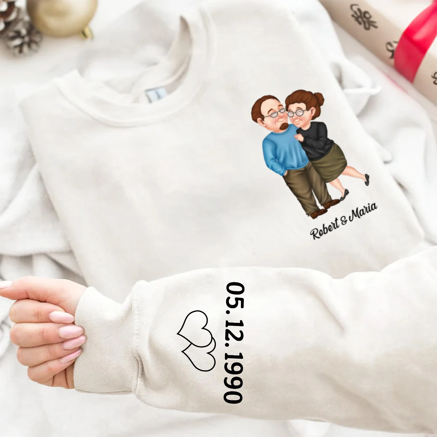 Arm In Arm Couple - Gift For Couples, Husband, Wife - Personalized Sweatshirt With Sleeve Imprint - Image 4