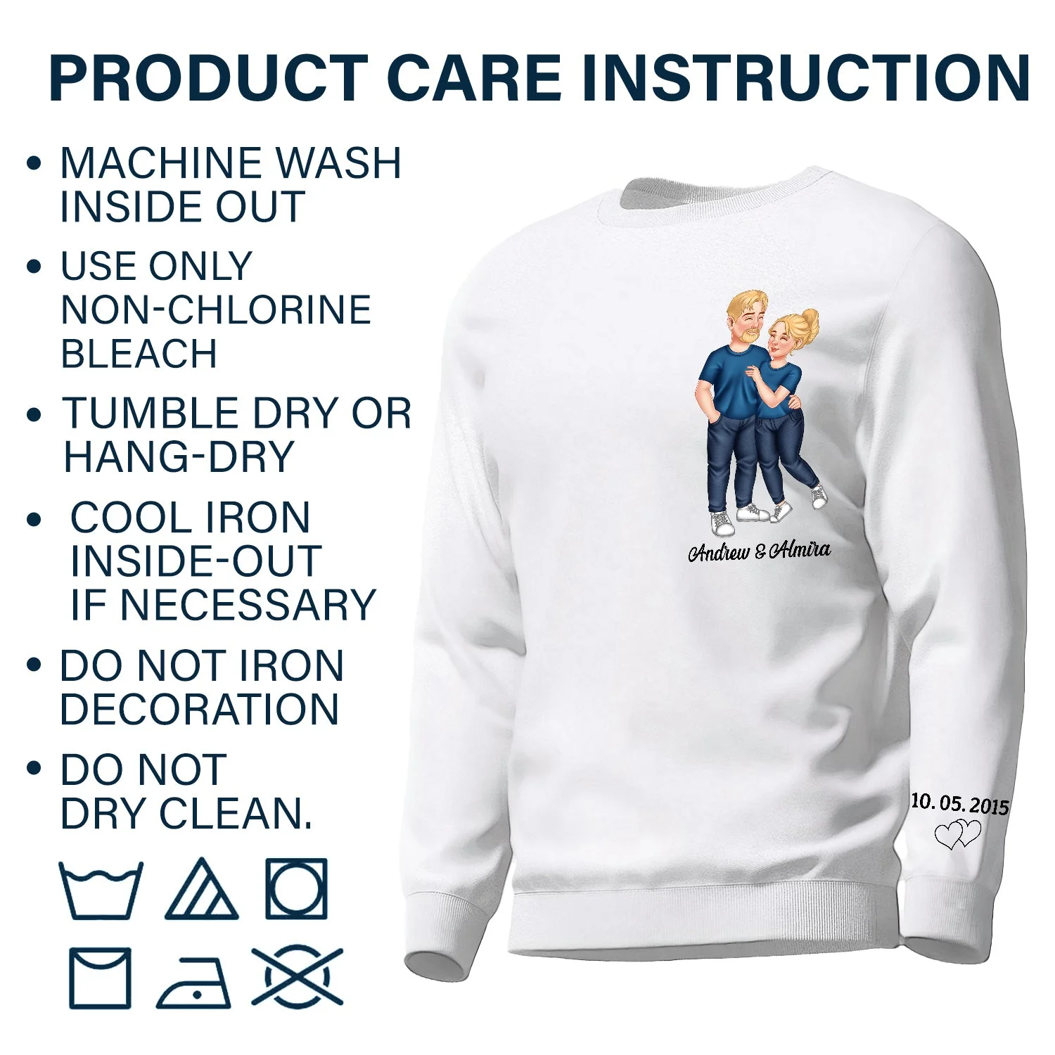 Arm In Arm Couple - Gift For Couples, Husband, Wife - Personalized Sweatshirt With Sleeve Imprint - Image 6