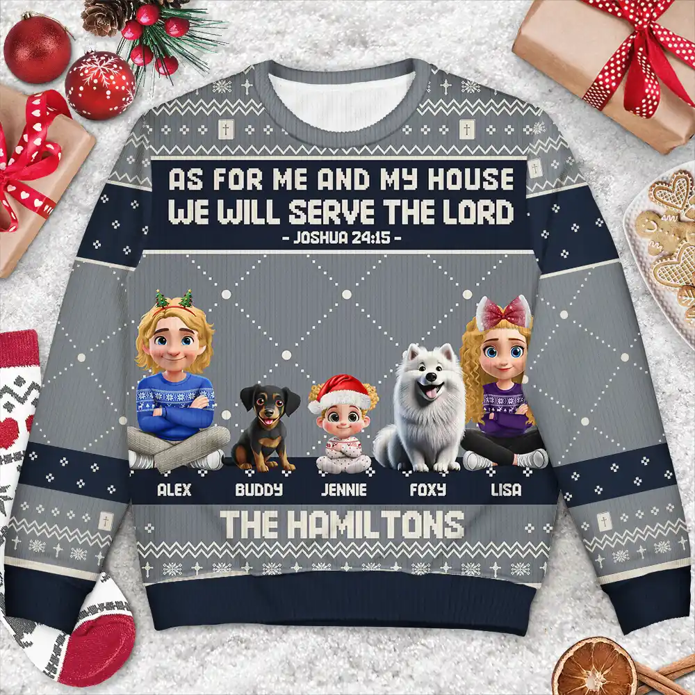 As For Me And My House We Will Serve The Lord - Personalized Unisex Ugly Sweater - Image 3