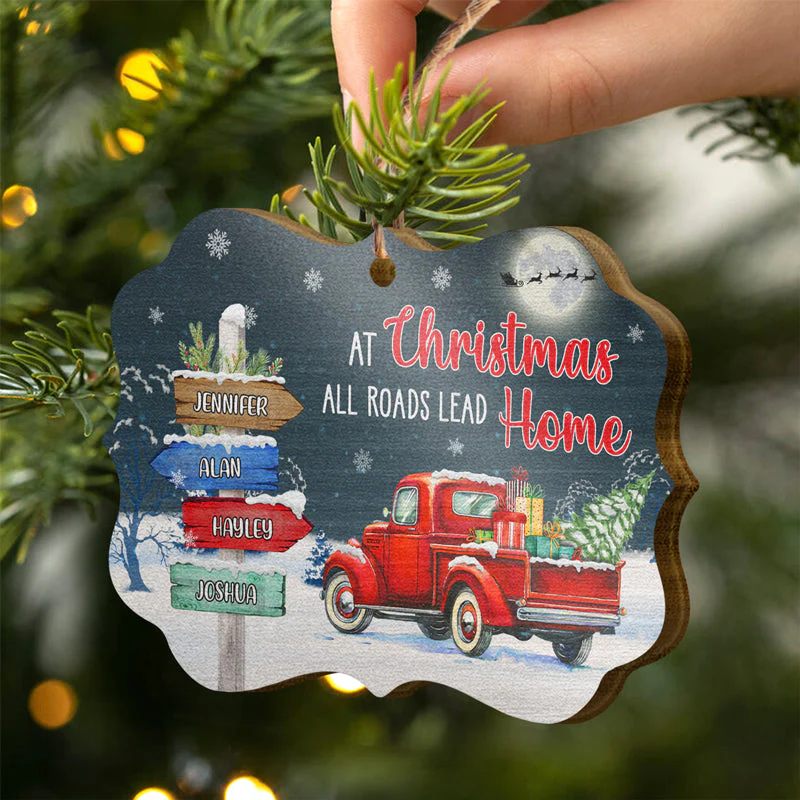 At Christmas All Roads Lead Home - Christmas Gift For Family - Personalized Custom Wooden Ornament, Aluminum Ornament - Image 3