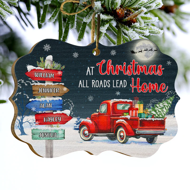 At Christmas All Roads Lead Home - Christmas Gift For Family - Personalized Custom Wooden Ornament, Aluminum Ornament - Image 4