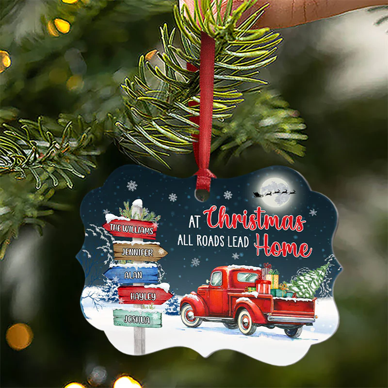 At Christmas All Roads Lead Home - Christmas Gift For Family - Personalized Custom Wooden Ornament, Aluminum Ornament - Image 6