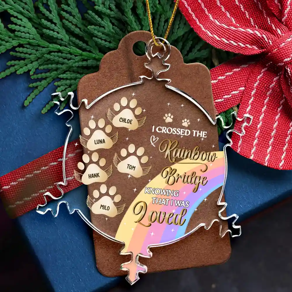 At The Rainbow Bridge - Personalized Snowflakes Shaped Glass Ornament - Image 5