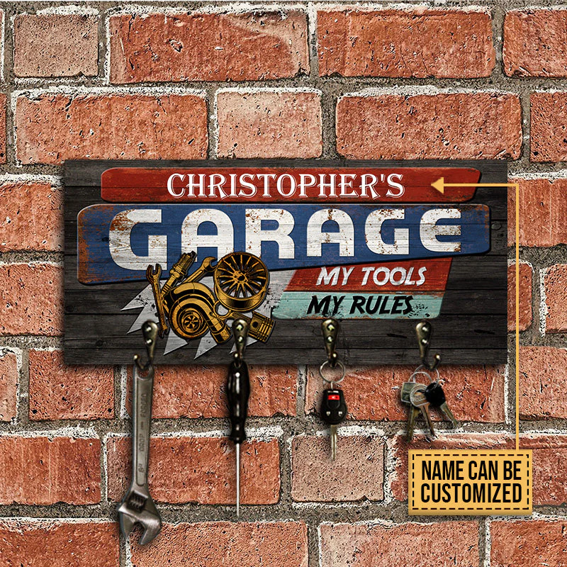 Auto Mechanic Garage Tool Hook Rack My Tools My Rules Personalized Custom Wood Key Holder - Image 2
