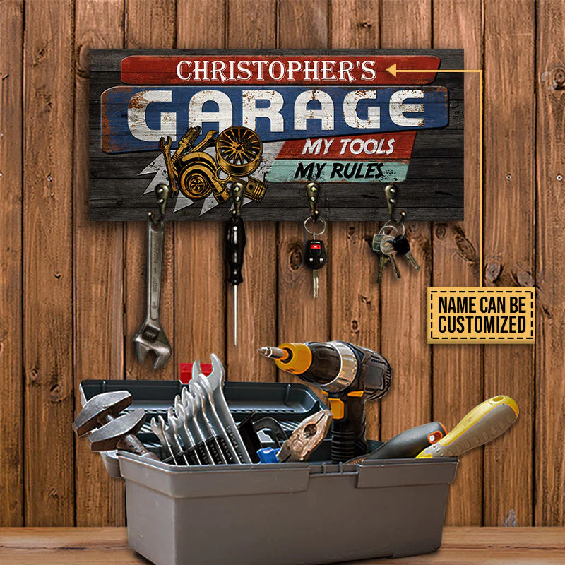 Auto Mechanic Garage Tool Hook Rack My Tools My Rules Personalized Custom Wood Key Holder - Image 4
