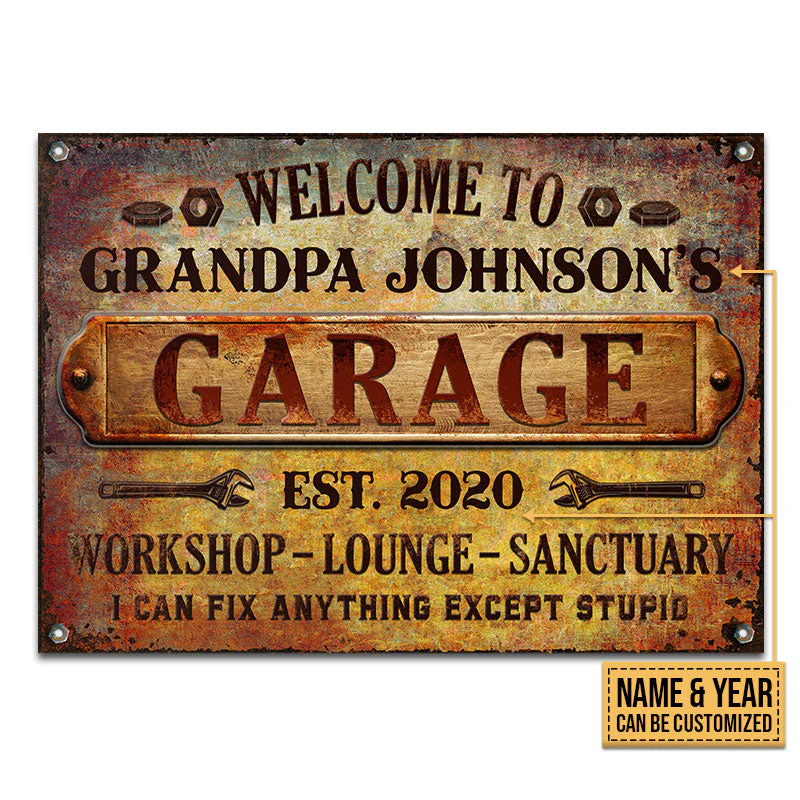 Auto Mechanic Rustic Garage Except Stupid Custom Classic Metal Signs, Grandpa Gift, Auto Mechanic Gift - Image 4
