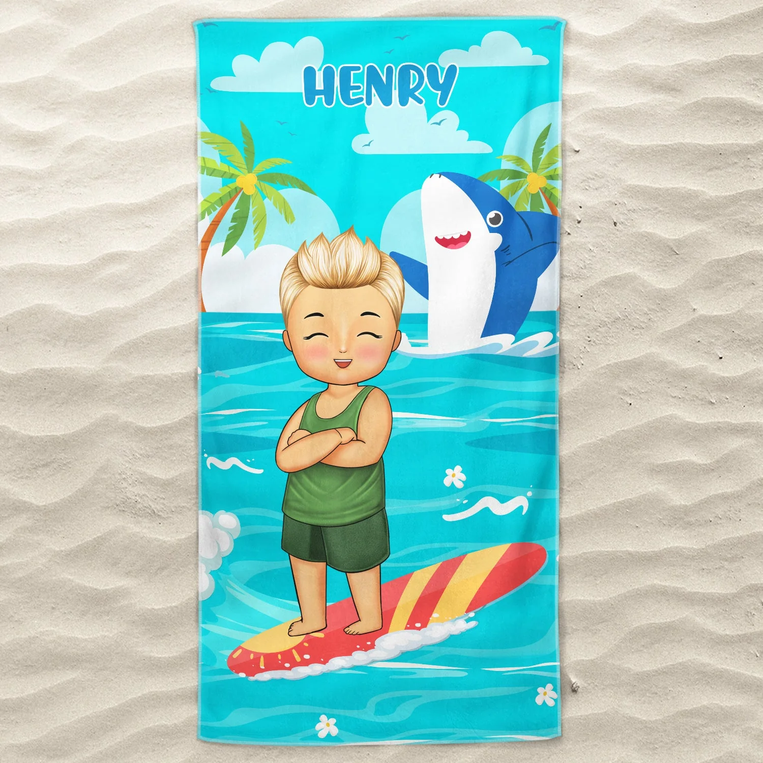 Baby And Kid Shark - Summer, Vacation, Beach Funny Gift For Kids - Personalized Beach Towel - Image 3