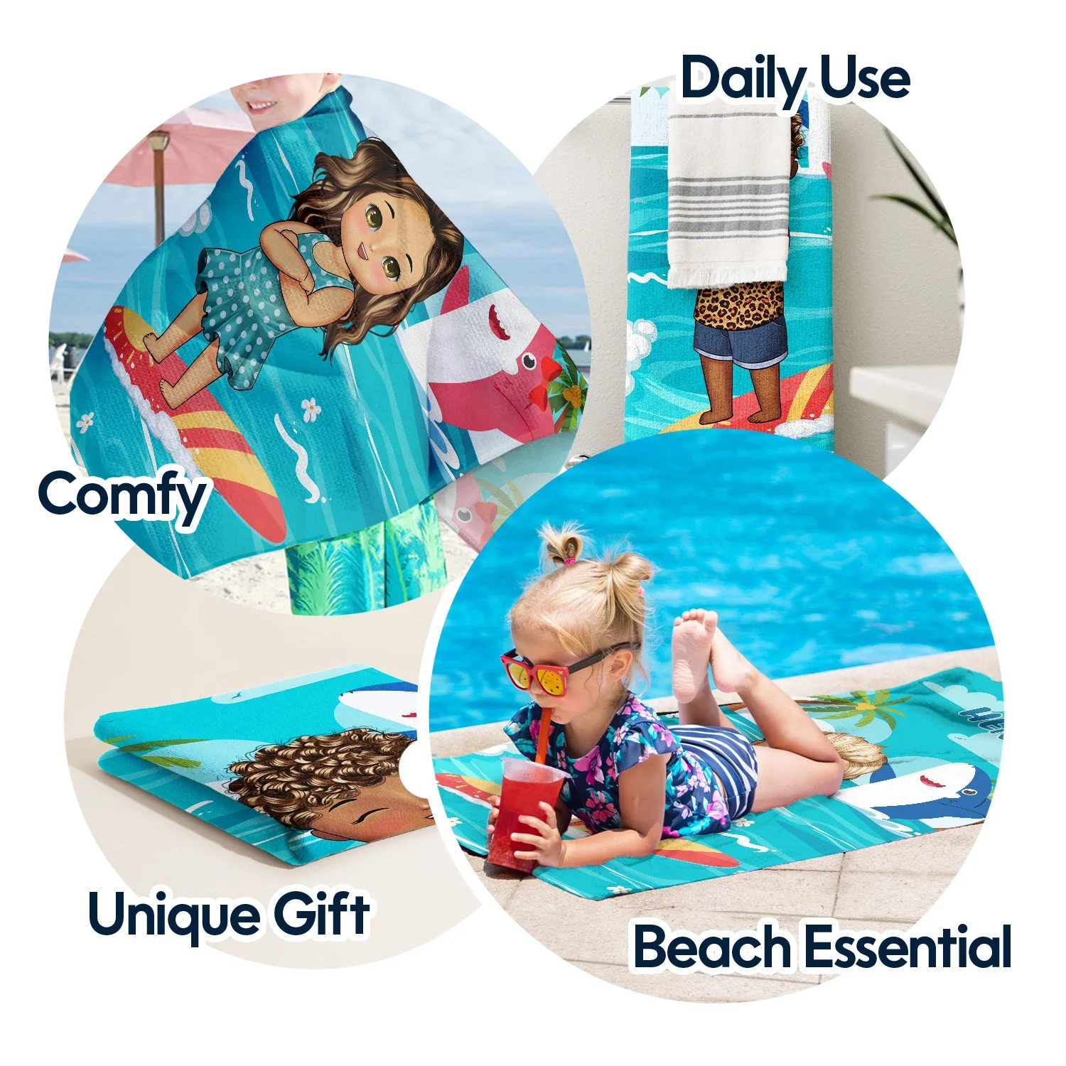 Baby And Kid Shark - Summer, Vacation, Beach Funny Gift For Kids - Personalized Beach Towel - Image 5