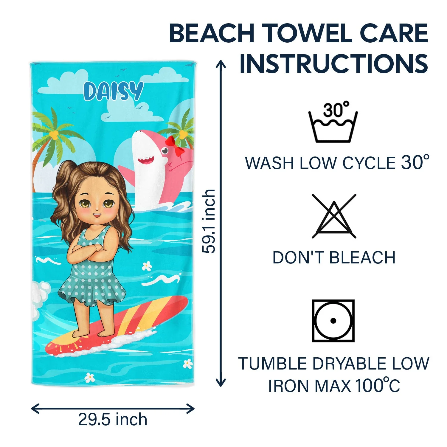 Baby And Kid Shark - Summer, Vacation, Beach Funny Gift For Kids - Personalized Beach Towel - Image 6