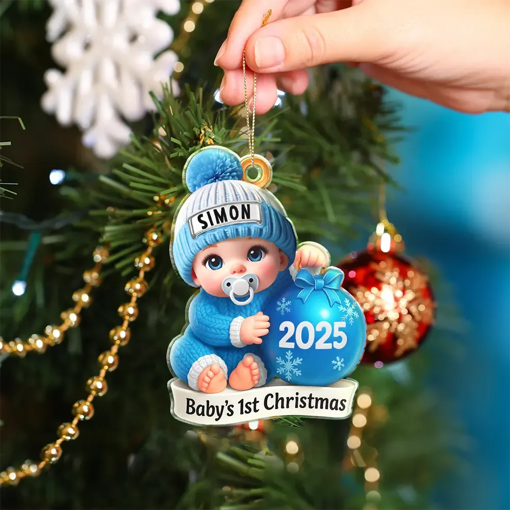 Baby Beside Christmas Bauble First Christmas 3D Effect - Personalized Custom Shaped Acrylic Ornament - Image 4