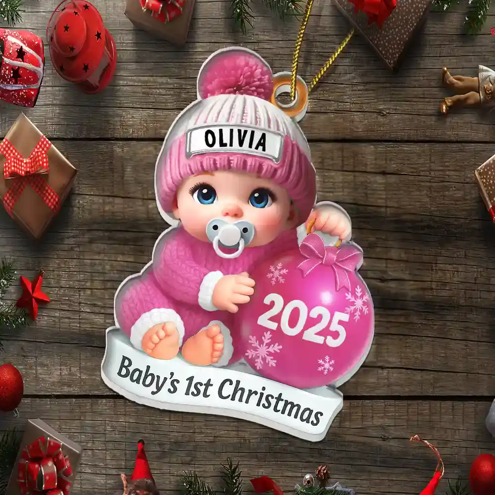 Baby Beside Christmas Bauble First Christmas 3D Effect - Personalized Custom Shaped Acrylic Ornament - Image 5