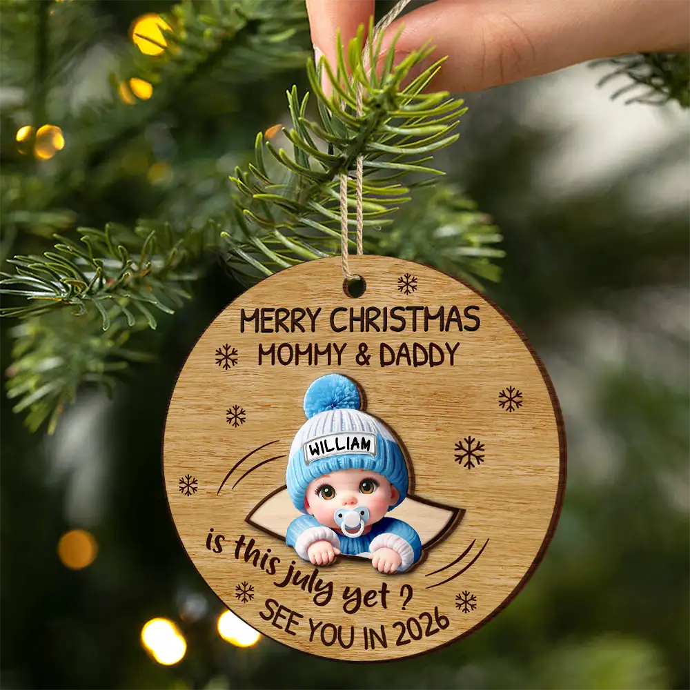 Baby Expecting Christmas On The Inside See You In - Personalized 2-Layered Wooden Ornament - Image 2