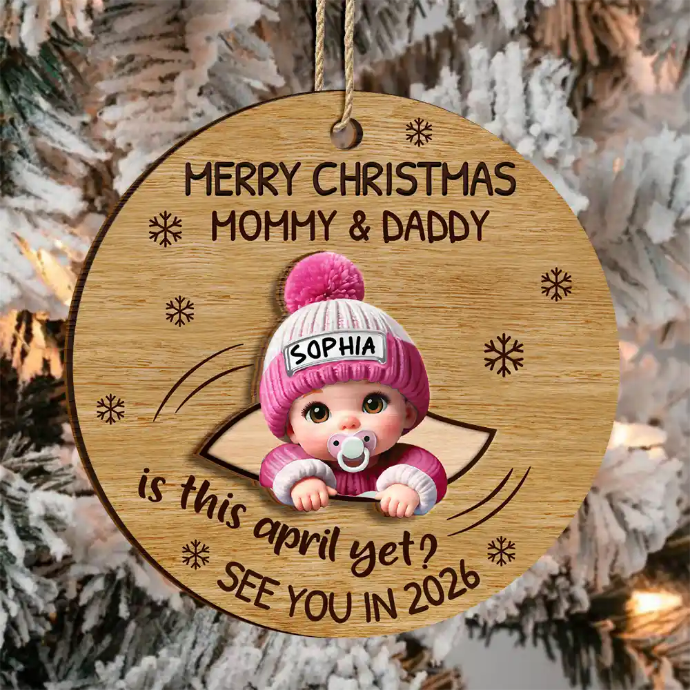 Baby Expecting Christmas On The Inside See You In - Personalized 2-Layered Wooden Ornament - Image 3