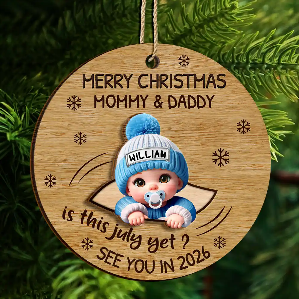Baby Expecting Christmas On The Inside See You In - Personalized 2-Layered Wooden Ornament - Image 4