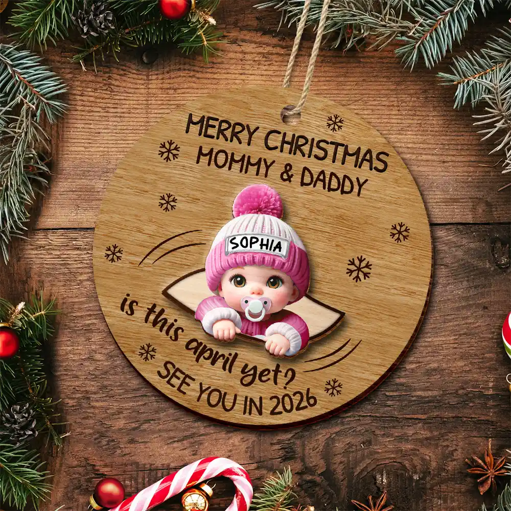 Baby Expecting Christmas On The Inside See You In - Personalized 2-Layered Wooden Ornament - Image 5