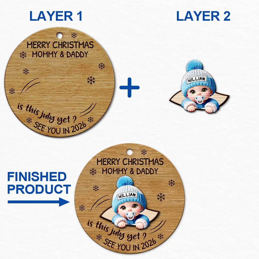 Baby Expecting Christmas On The Inside See You In - Personalized 2-Layered Wooden Ornament - Image 6