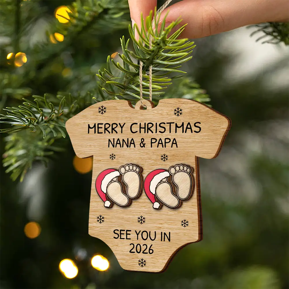 Baby Expecting See You In 2026 Onesie Shaped - Personalized 2-Layered Wooden Ornament - Image 3
