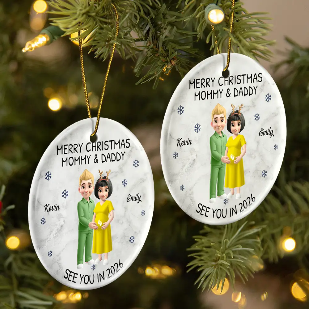 Baby Expecting See You In 2026 - Personalized Circle Ceramic Ornament - Image 2