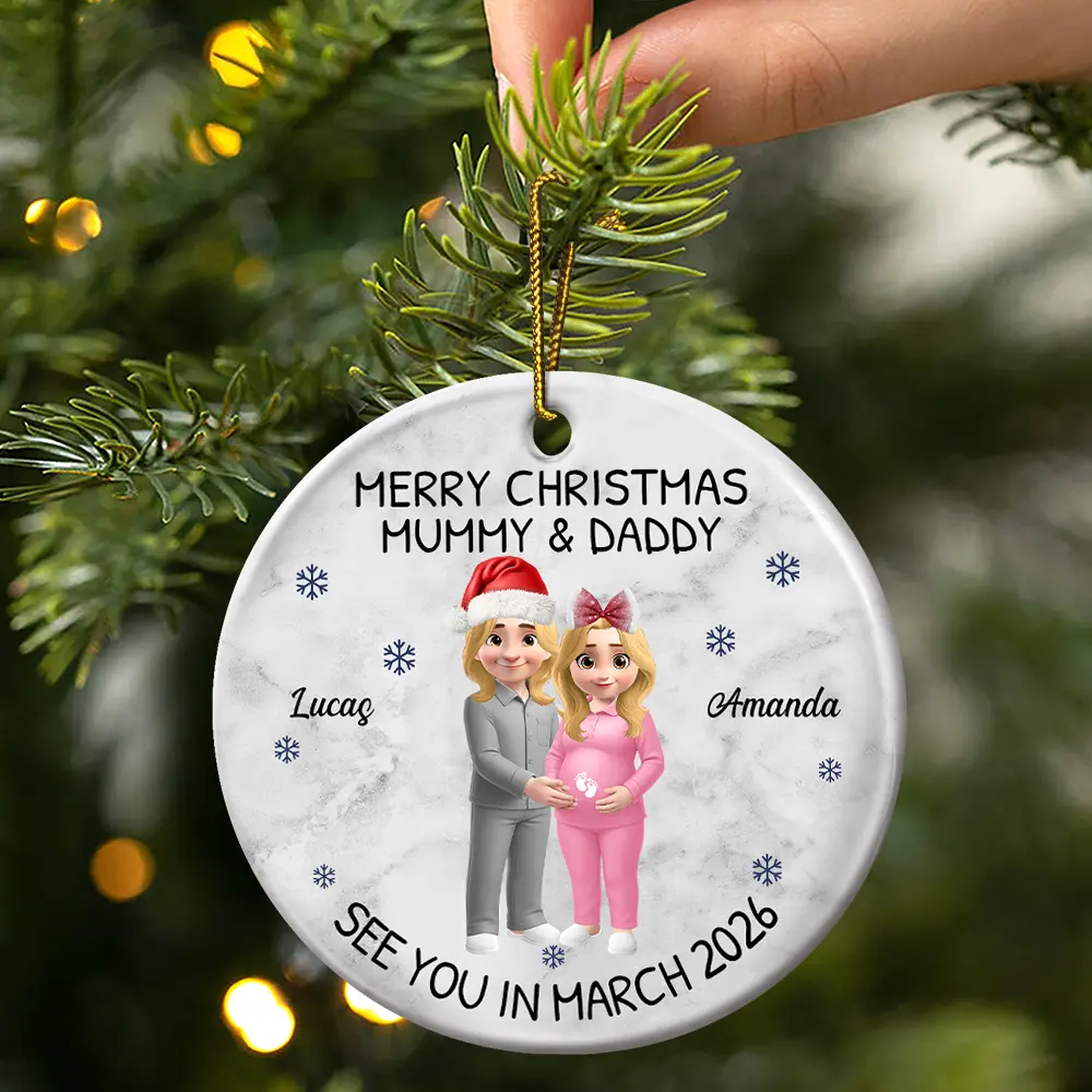 Baby Expecting See You In 2026 - Personalized Circle Ceramic Ornament - Image 3