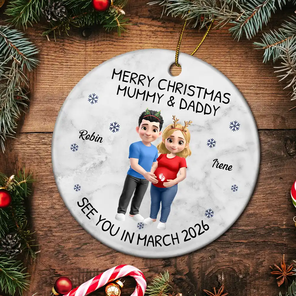 Baby Expecting See You In 2026 - Personalized Circle Ceramic Ornament - Image 5