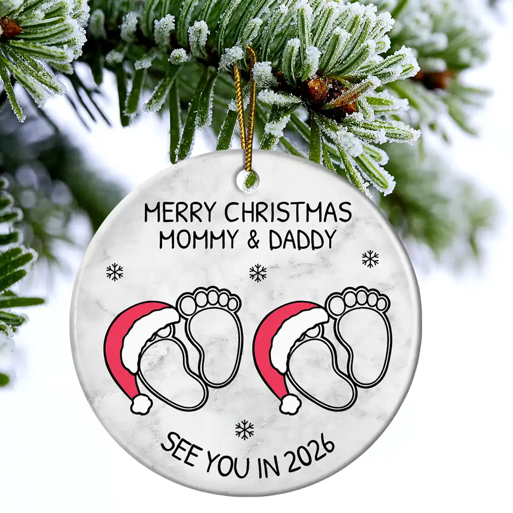 Baby Expecting See You In 2026 - Personalized Circle Ceramic Ornament - Image 5