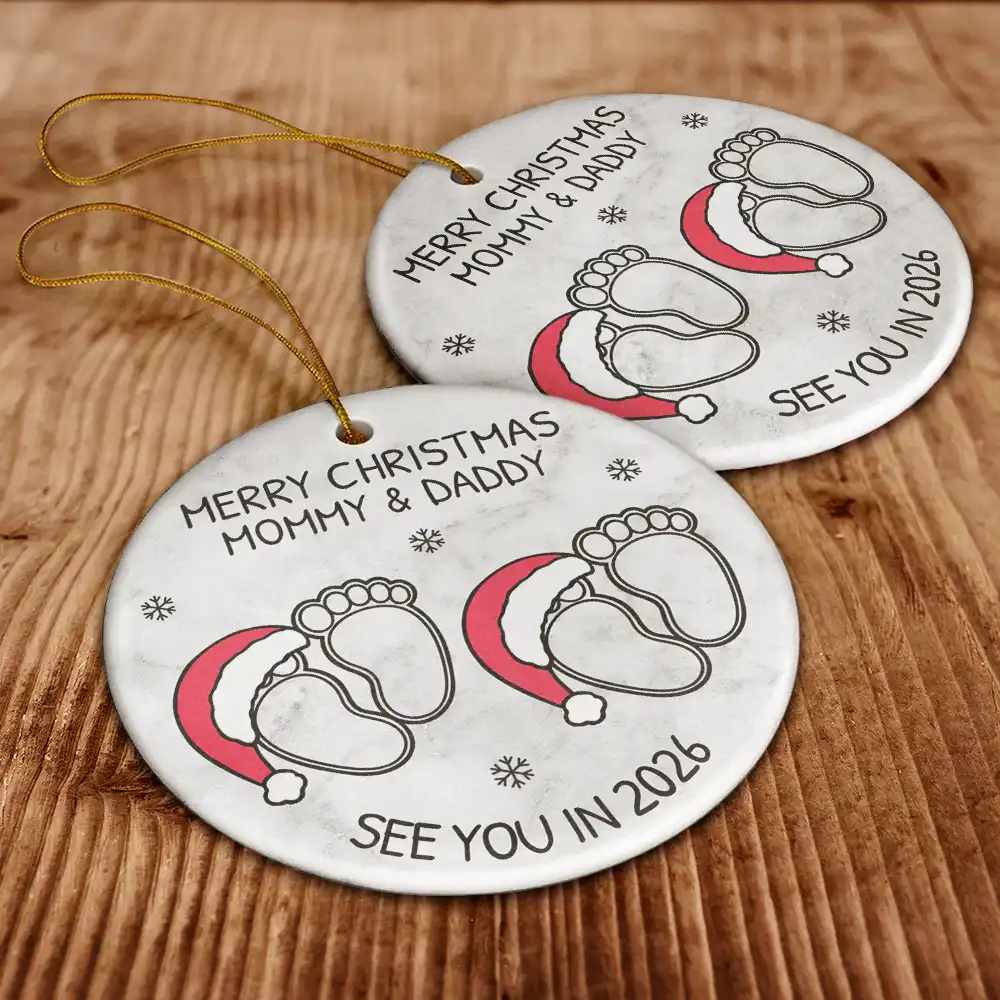 Baby Expecting See You In 2026 - Personalized Circle Ceramic Ornament - Image 7