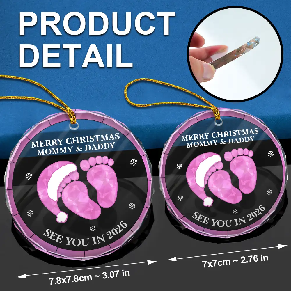 Baby Expecting See You In 2026 Stained Glass - Personalized Circle Glass Ornament - Image 6
