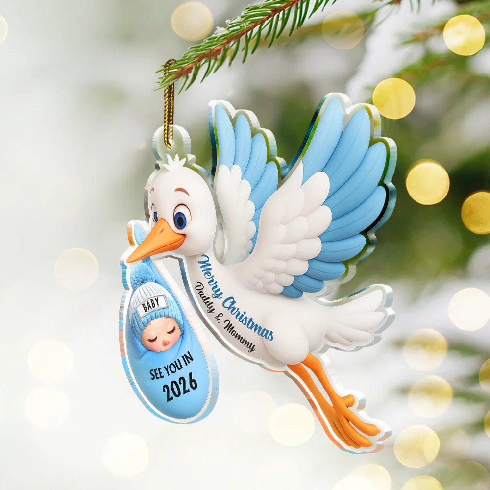 Baby Expecting Stork See You In - Personalized Custom Shaped Acrylic Ornament - Image 2
