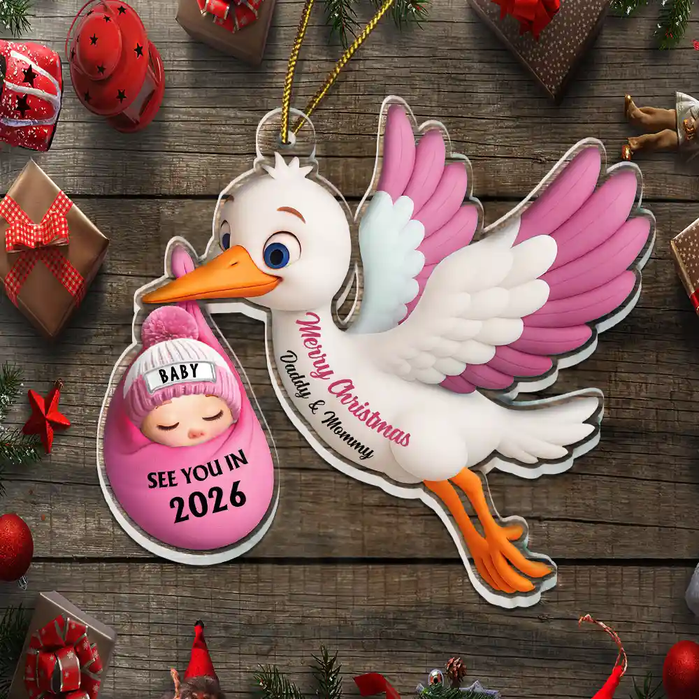 Baby Expecting Stork See You In - Personalized Custom Shaped Acrylic Ornament - Image 5