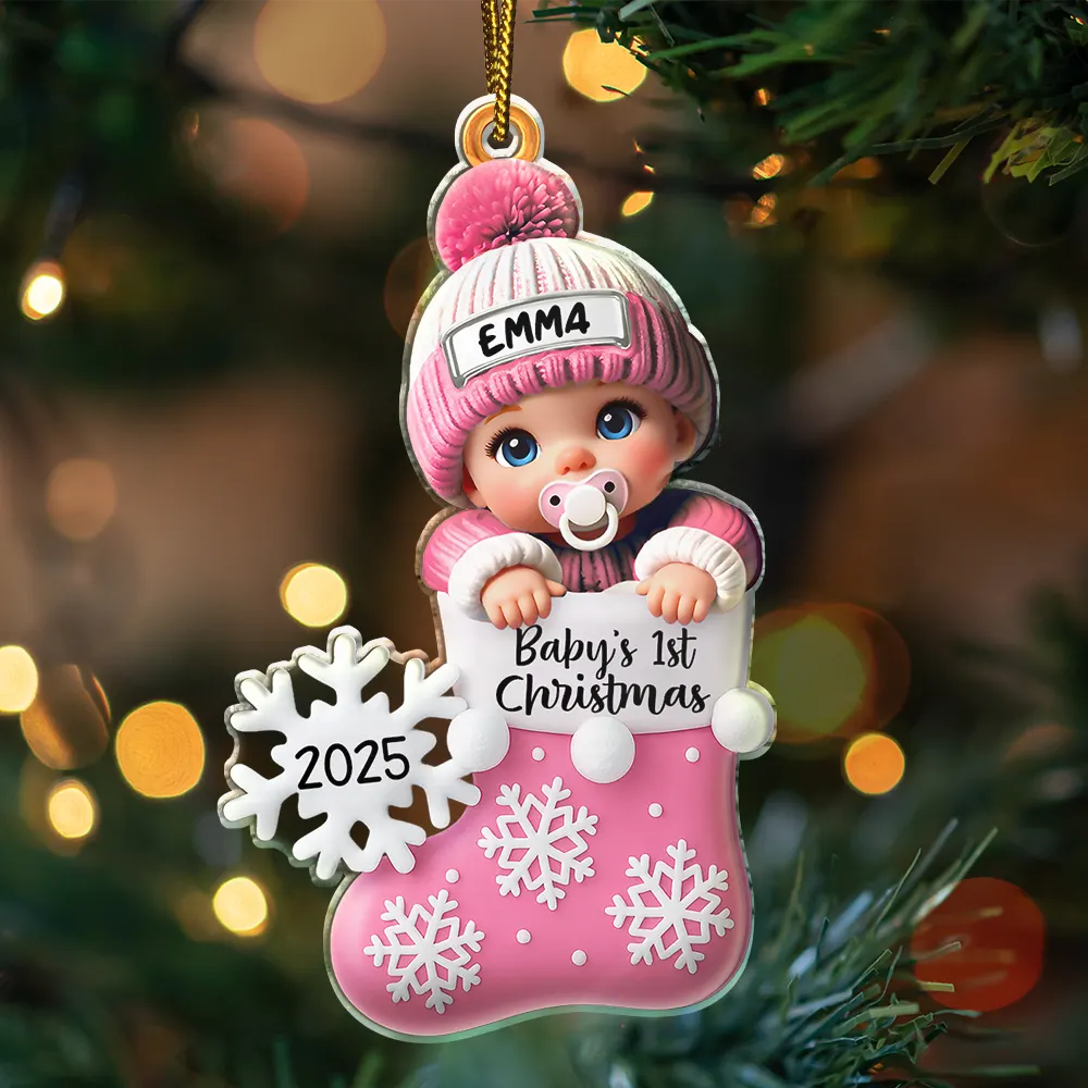 Baby First Christmas, Christmas Stocking - Personalized Custom Shaped Acrylic Ornament - Image 3