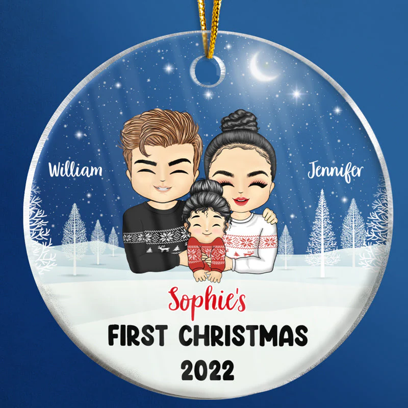 Baby First Christmas - Gift For Father And Mother - Personalized Custom Circle Acrylic Ornament - Image 4
