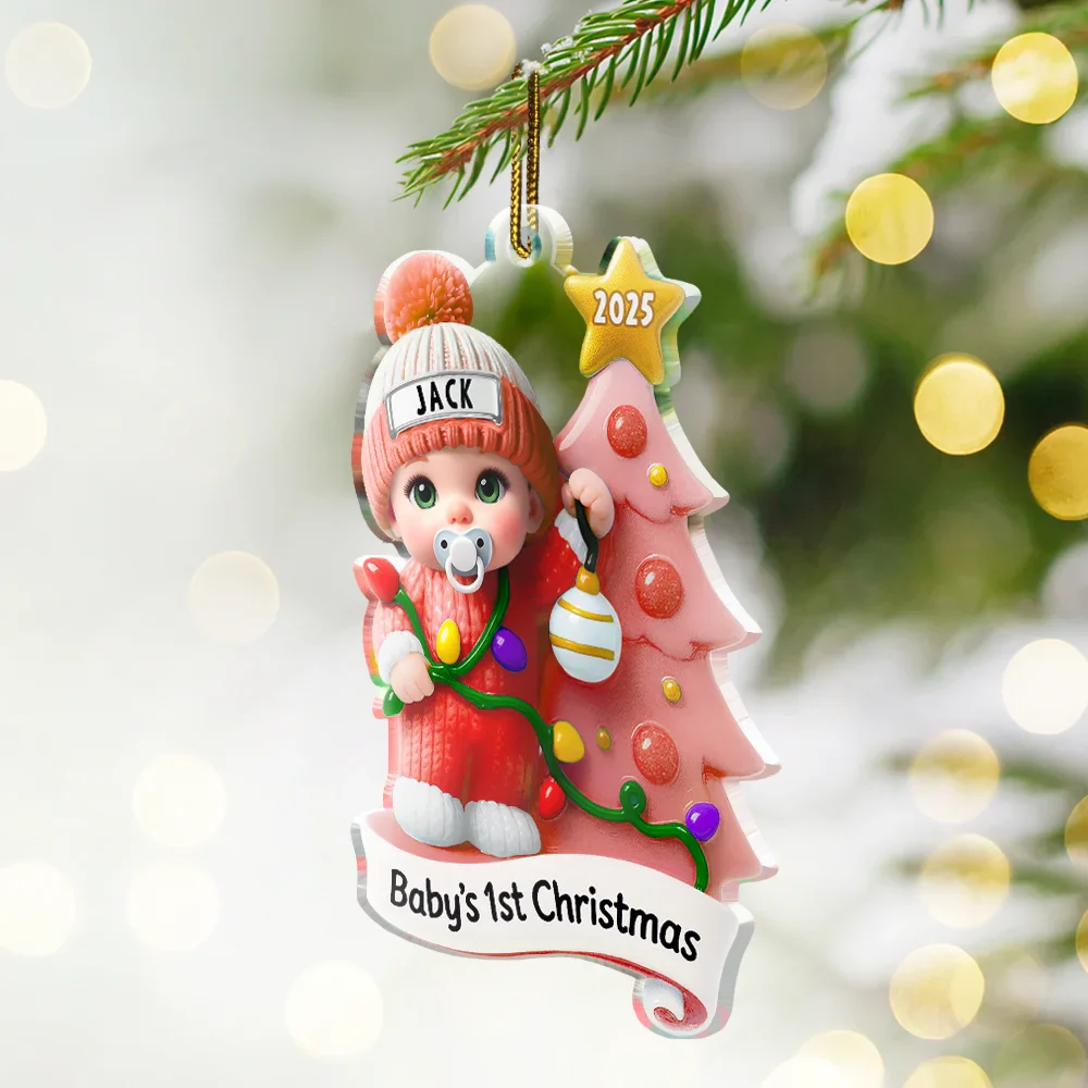 Baby First Christmas Keepsakes For Newborn 3D Effect - Personalized Custom Shaped Acrylic Ornament - Image 2