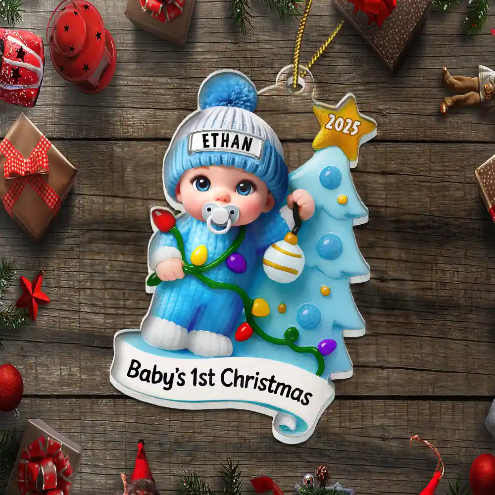 Baby First Christmas Keepsakes For Newborn 3D Effect - Personalized Custom Shaped Acrylic Ornament - Image 5