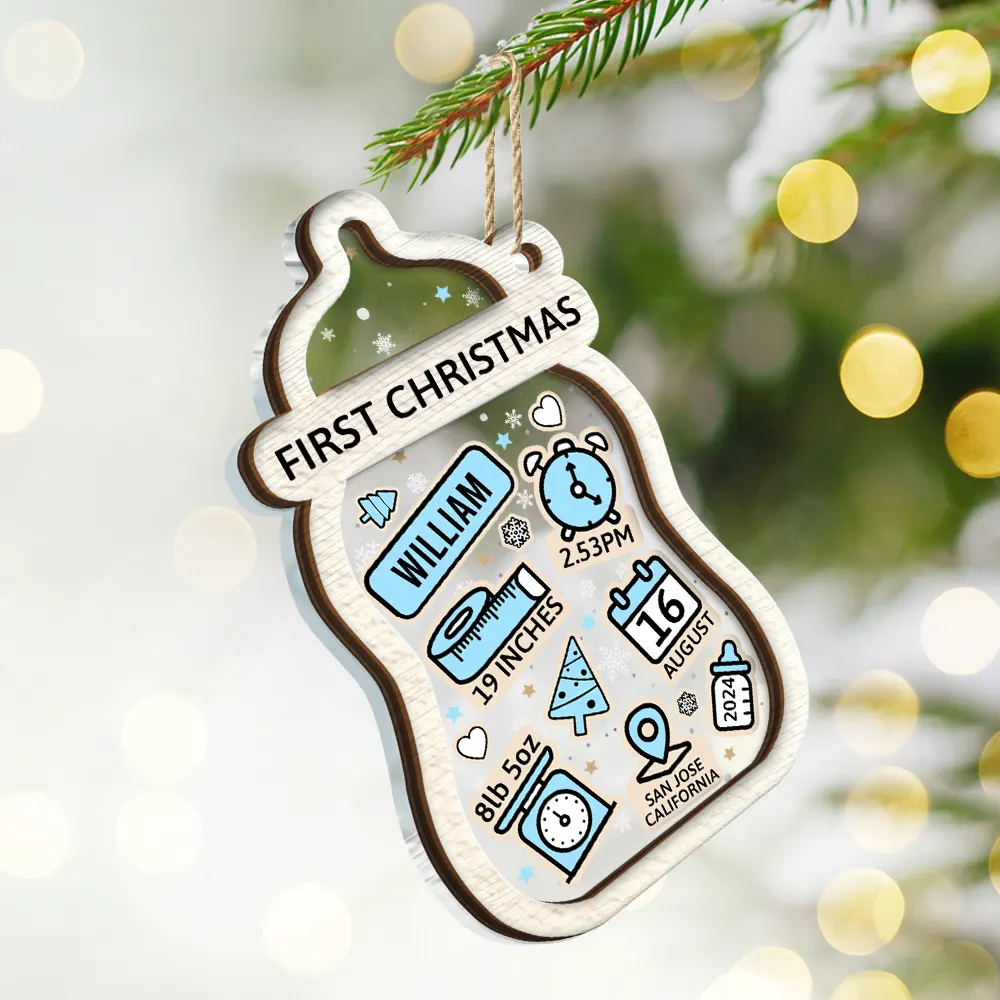 Baby First Christmas Milk Bottle - Personalized 2-Layered Mix Ornament - Image 2